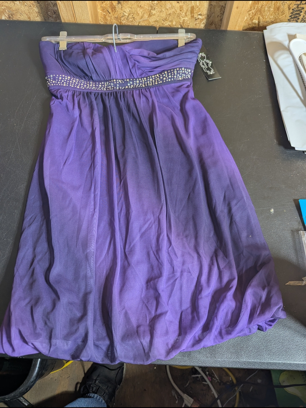 Trixxi Strapless Purple Party Dress with Rhinestone Waistband